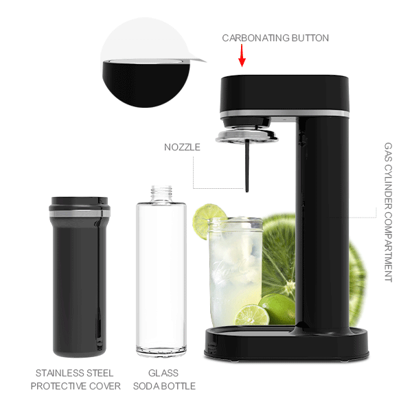 HF185G Glass Soda Maker Nueva actualización Soda Water Maker Sostenible Home Soda Maker Portable Glass Soda Bottle